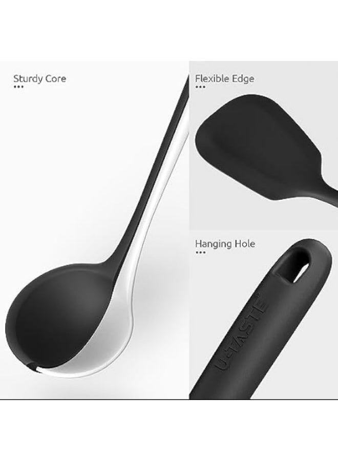 U-Taste 5-Piece Non-Stick Silicone Kitchen Utensil Set - Heat Resistant Cooking Tools including Spatula, Ladle, and Slotted Spoon - Black - Image 5